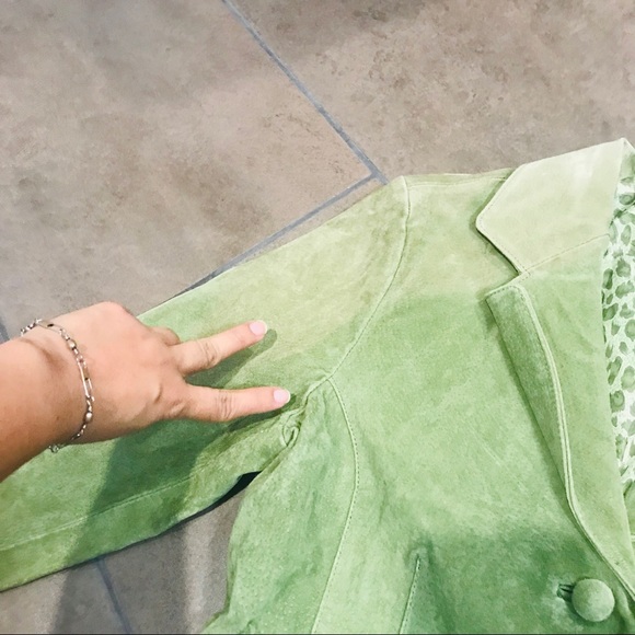 ⭐️🌟Hannah Green Leather Peplum Jacket Sz S - Picture 10 of 11